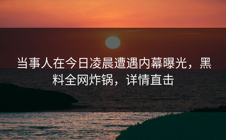 当事人在今日凌晨遭遇内幕曝光，黑料全网炸锅，详情直击