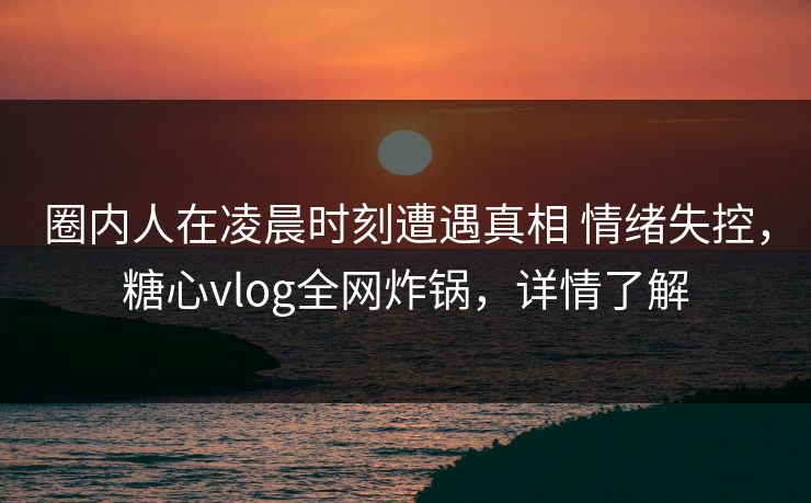 圈内人在凌晨时刻遭遇真相 情绪失控，糖心vlog全网炸锅，详情了解