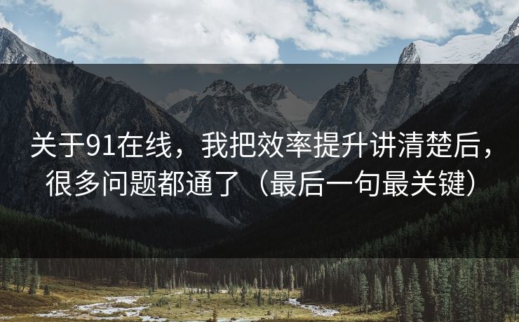 关于91在线，我把效率提升讲清楚后，很多问题都通了（最后一句最关键）